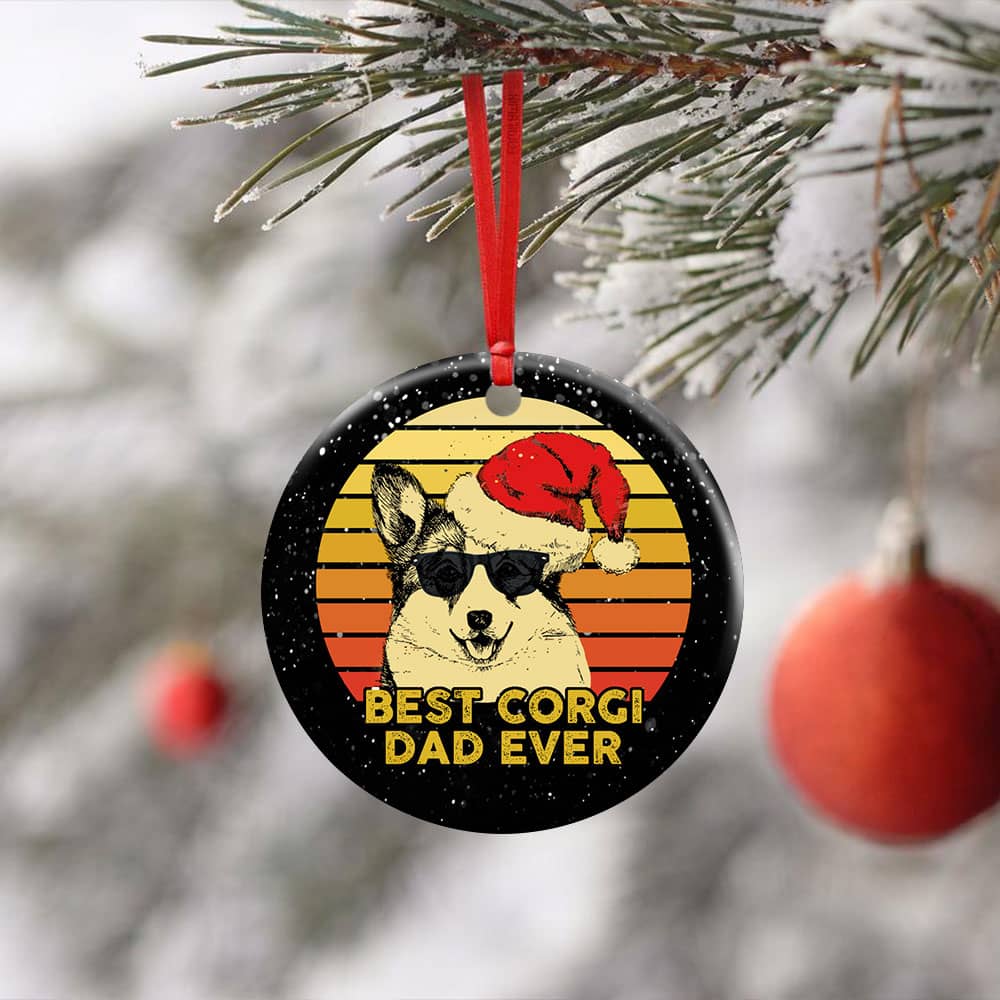 Best Corgi Dad Ever Dog Lover Ceramic Circle Ornament Personalized Gifts
