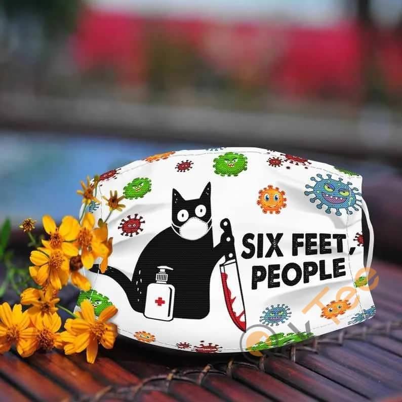 Black Cat Funny Six Feet People 3 Layer Adult Kid Washable Reusable Fast Shipping Made In The Usa Face Mask