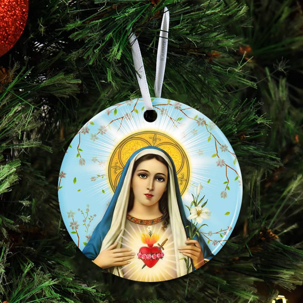 Blessed Virgin Mary Ceramic Circle Ornament Personalized Gifts