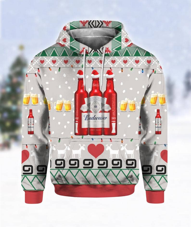 Budweiser Beer Red Bottles Christmas Ugly Sweater