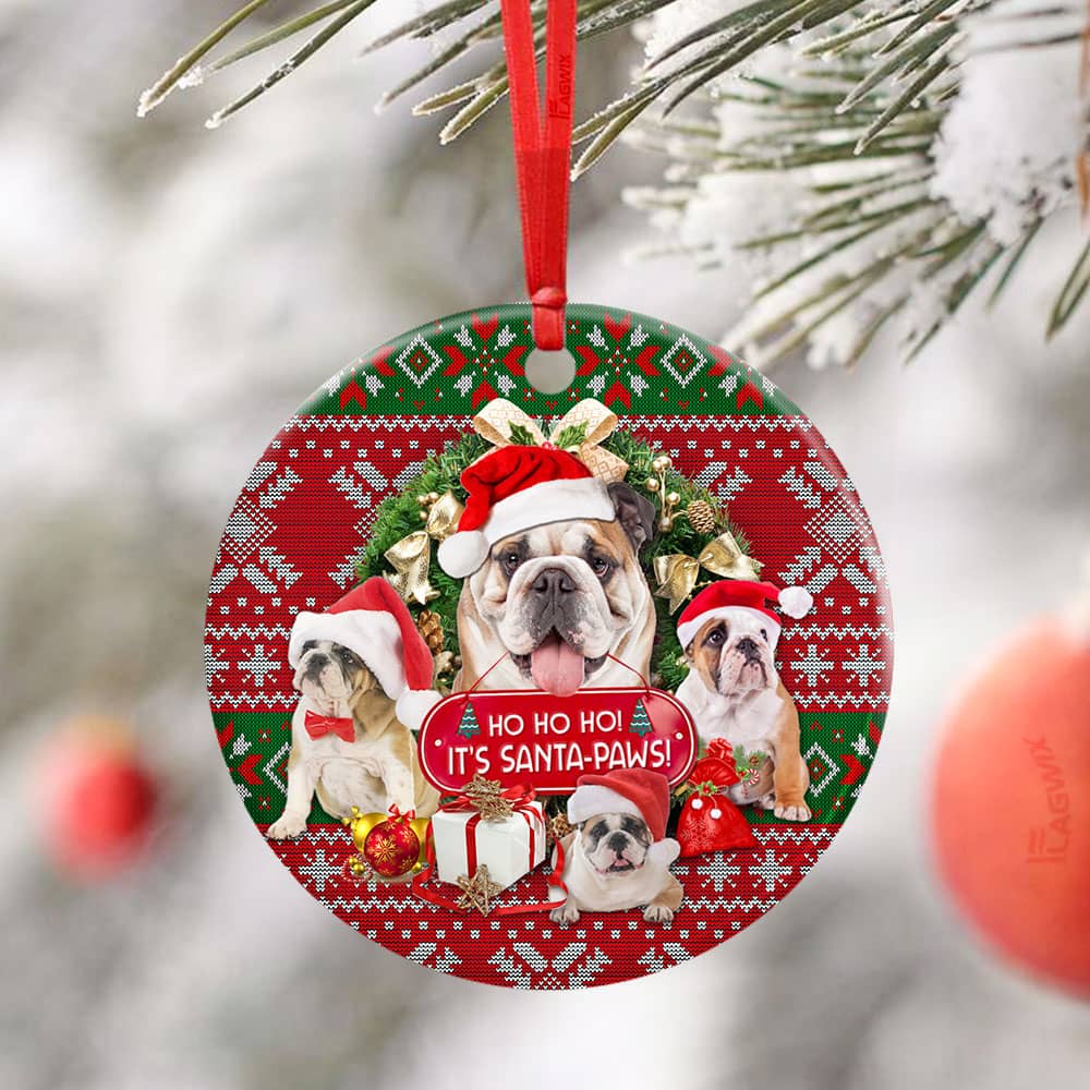 Bulldog Ho Ho Ho It�S Santa Paws Ceramic Circle Ornament Personalized Gifts