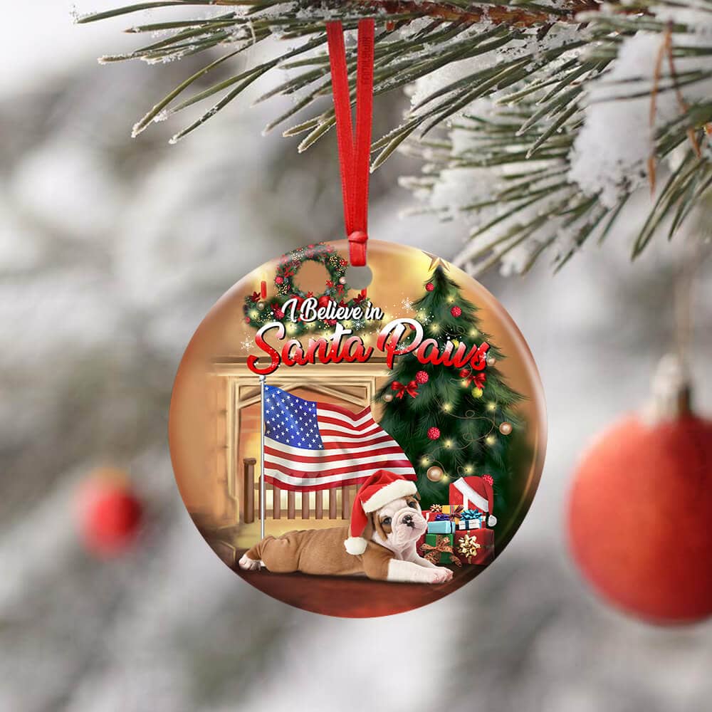Bulldog Santa Paws Ceramic Circle Ornament Personalized Gifts