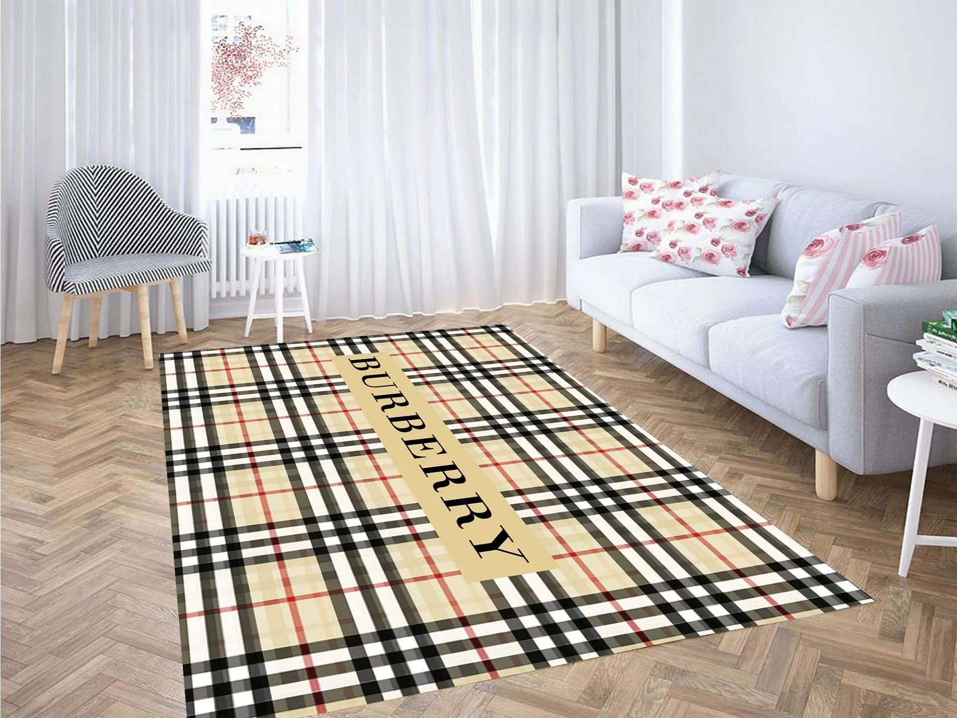 Burberry Pattern And Font Logo Carpet Rug
