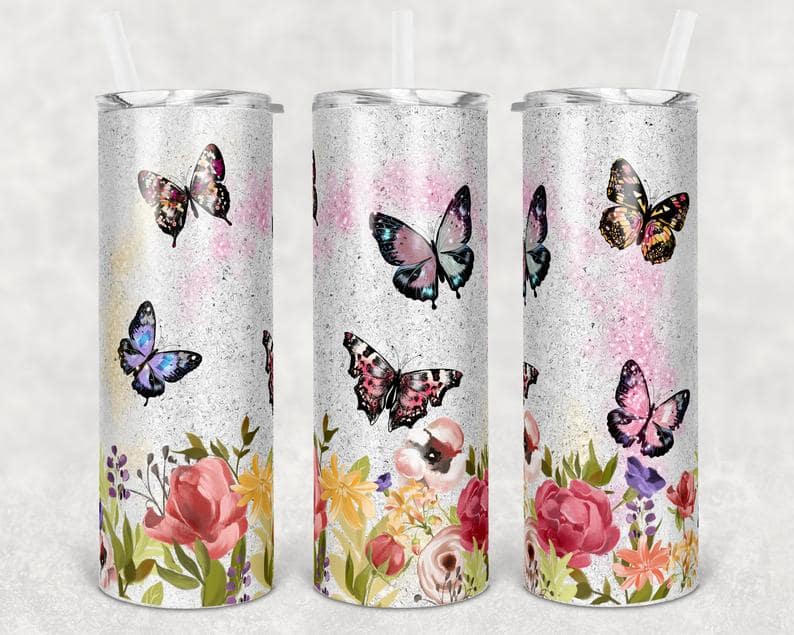 Butterfly And Floral Fairy Dust Stainless Steel Tumbler
