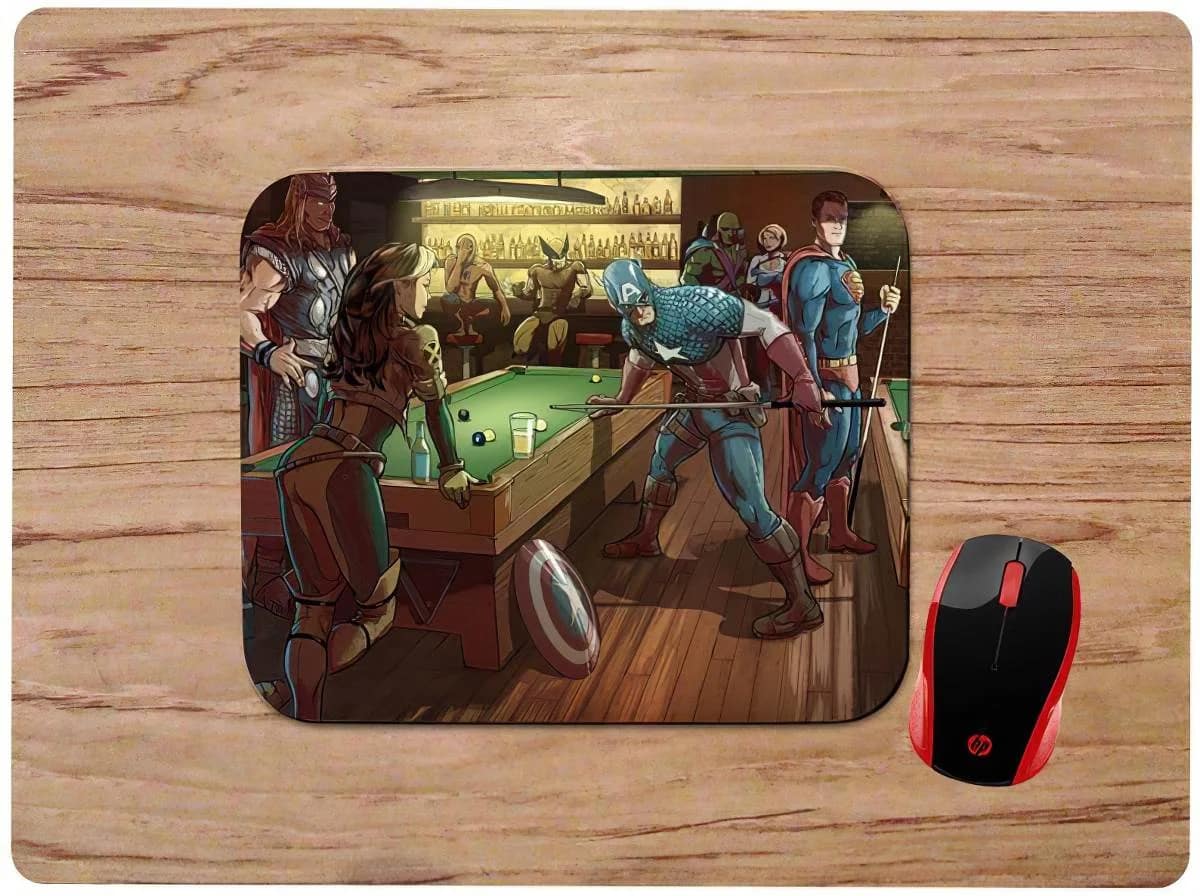 Captain America Superman Thor Playing Billiards Mouse Pads