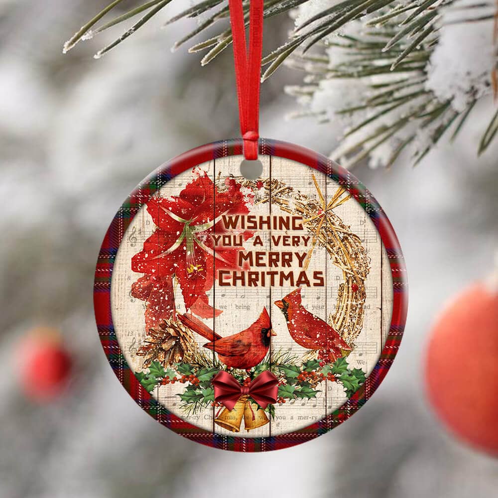 Cardinal A Very Merry Christmas Ceramic Circle Ornament Personalized Gifts