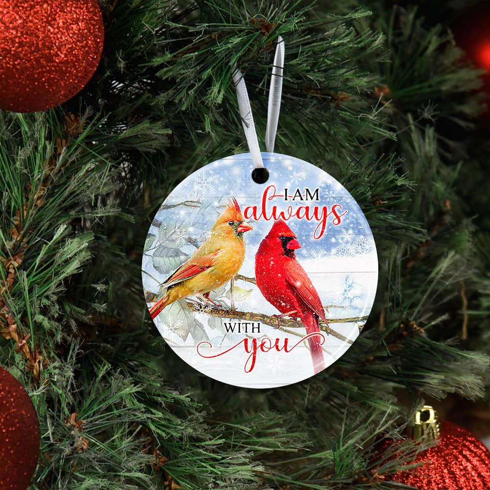 Cardinal Bird I Am Always With You Ceramic Circle Ornament Personalized Gifts