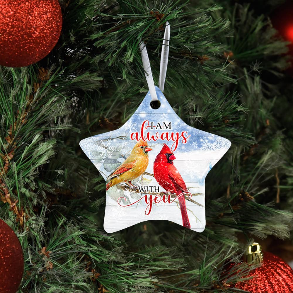 Cardinal Bird I Am Always With You Ceramic Heart Ornament Personalized Gifts