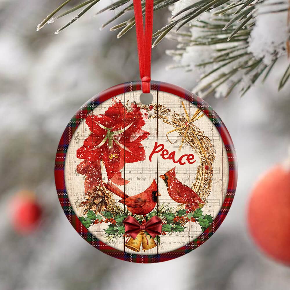 Cardinal Peace Christmas Ceramic Circle Ornament Personalized Gifts