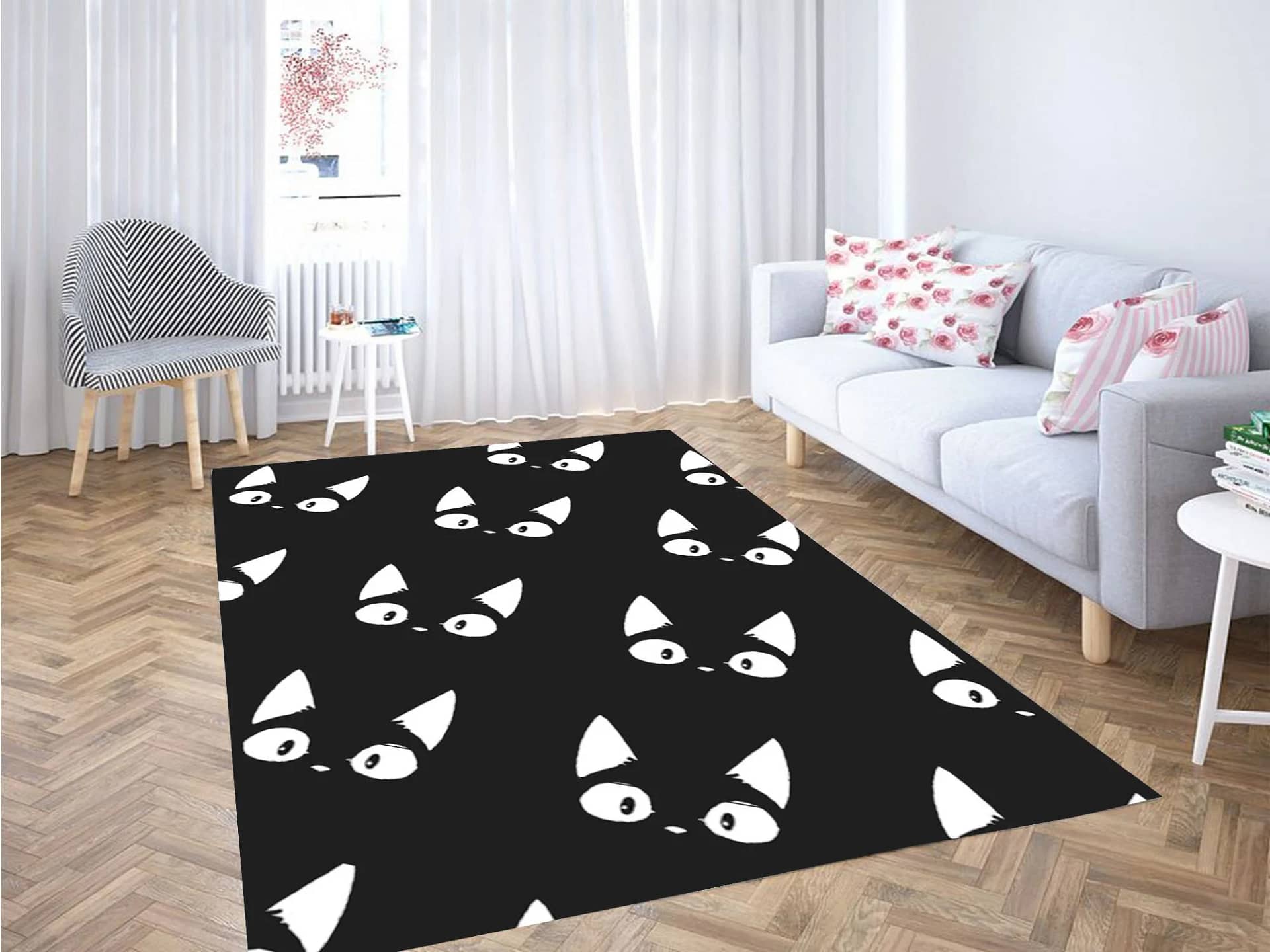 Cat Black And White Carpet Rug