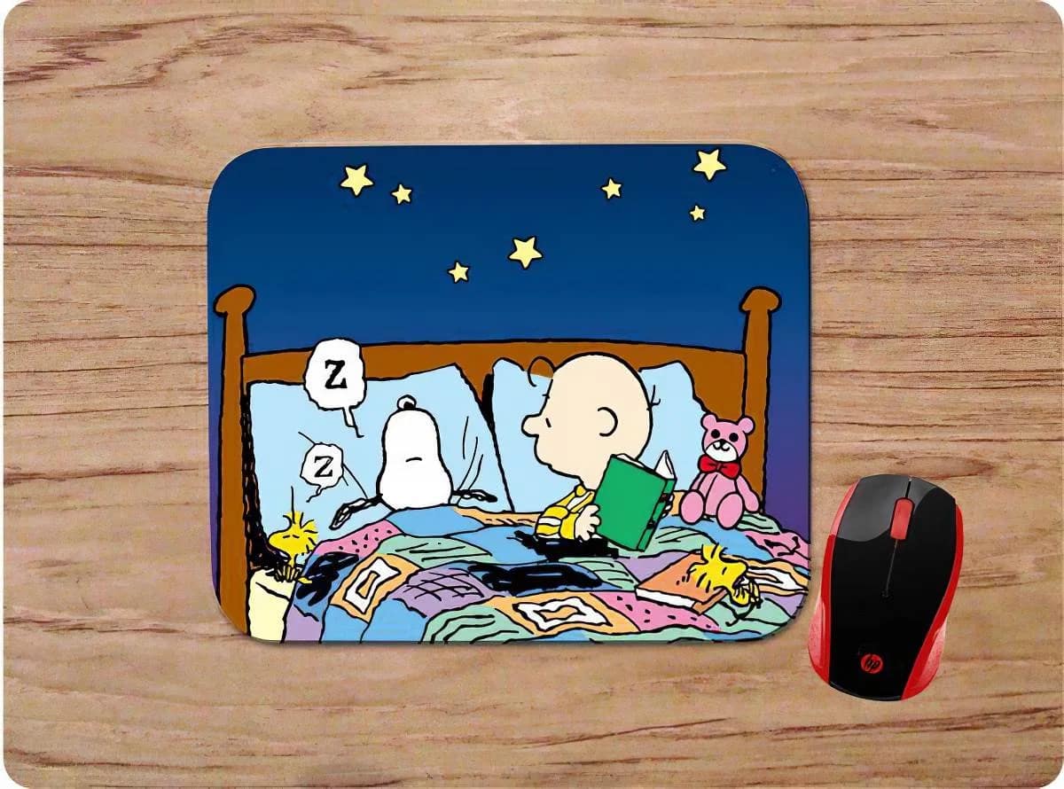 Charlie Brown & Snoopy Bedtime Story Bed Scene Mouse Pads