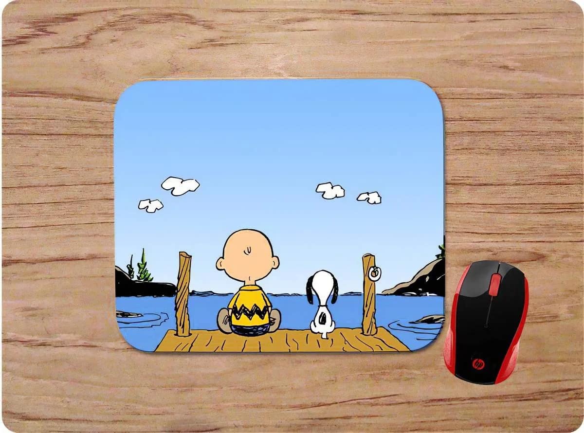 Charlie Brown & Snoopy Sitting On The Dock Scene Mouse Pads