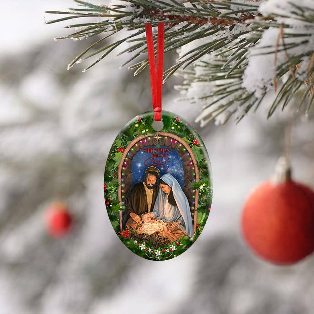 Christmas Begins With Christ Ceramic Star Ornament Personalized Gifts