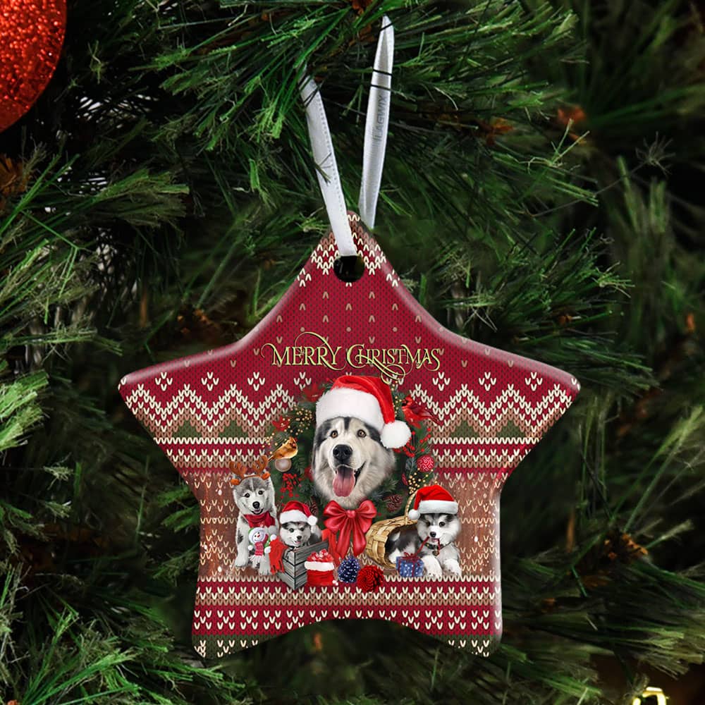 Christmas Begins With Husky Ceramic Heart Ornament Personalized Gifts