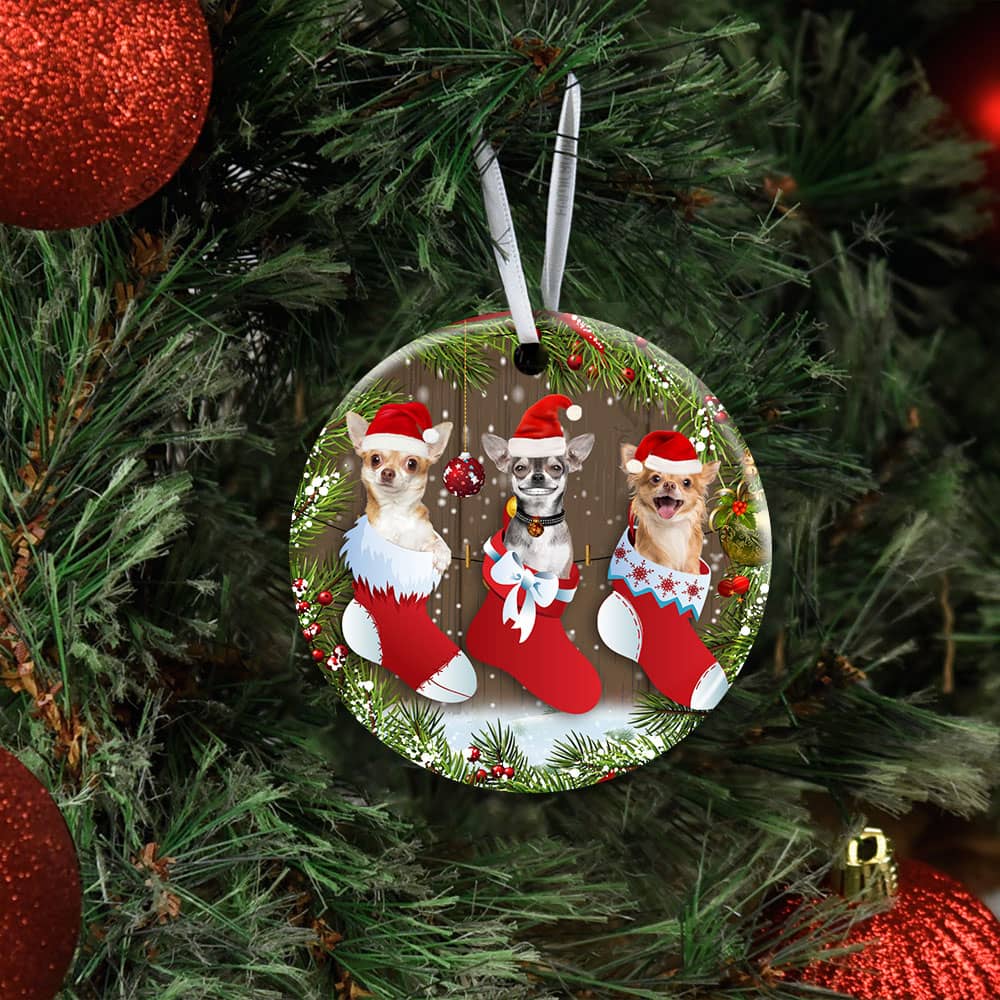 Christmas Chihuahua Ceramic Circle Ornament Personalized Gifts