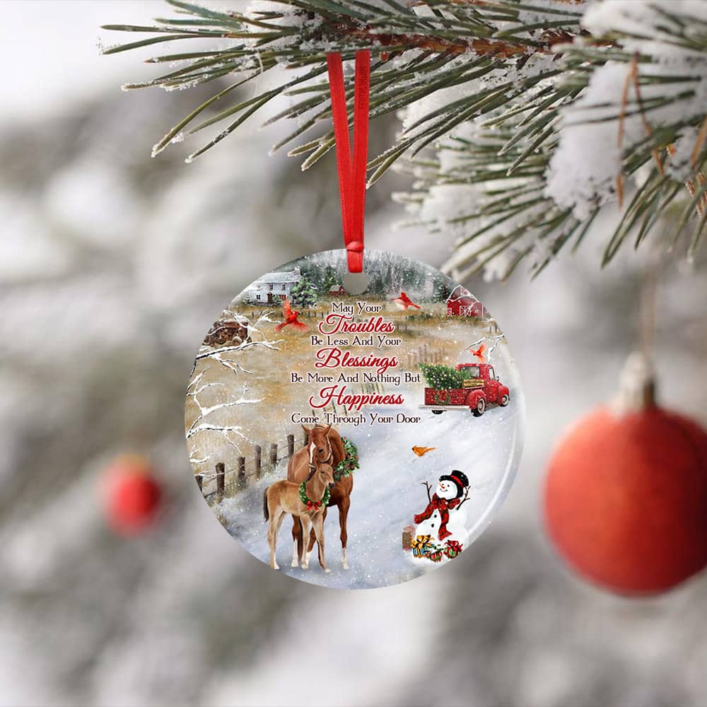 Christmas Horse Ceramic Circle Ornament Personalized Gifts