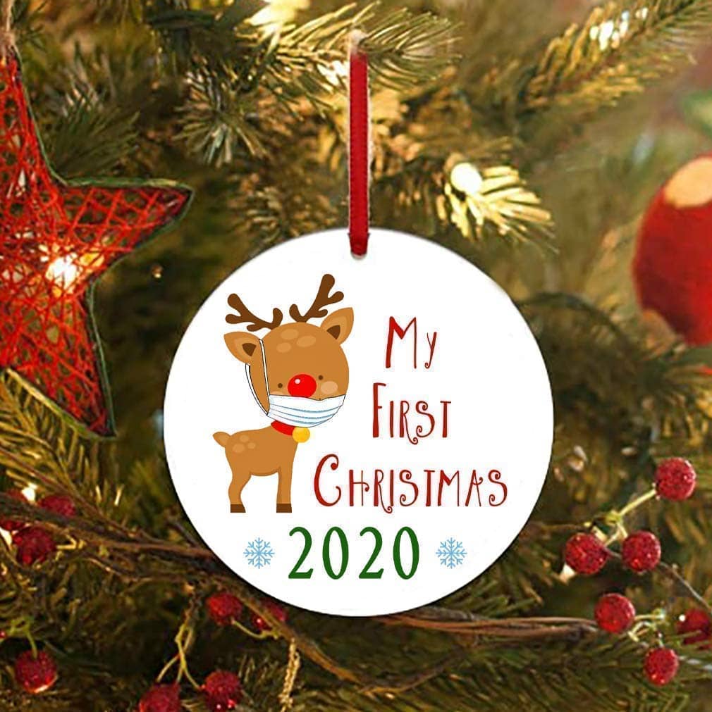 Inktee Store - Christmas Ornaments My First Christmas Reindeer With Mask 2020 Baby 1St Xmas Ornament Personalized Gifts Image