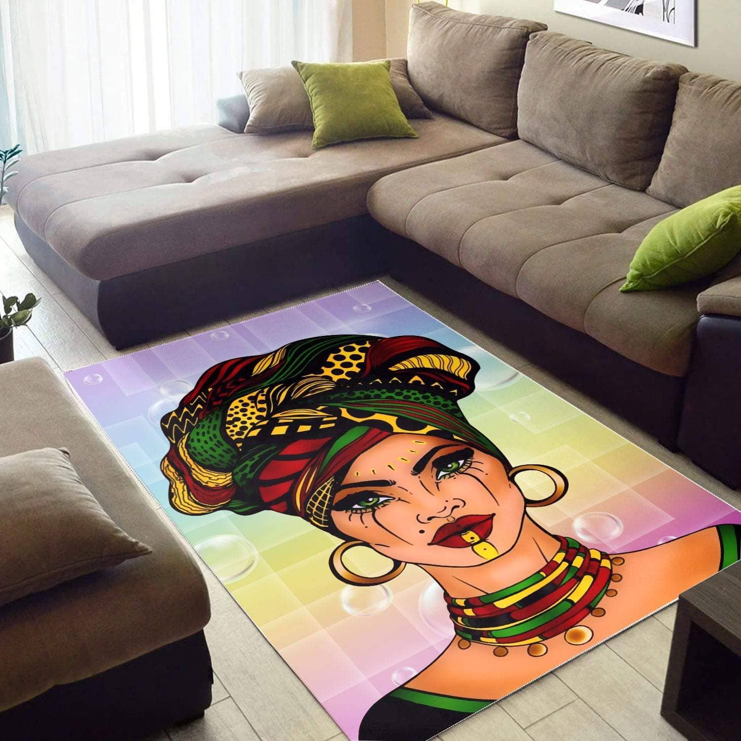 Colorful Background With Bubbles Beautiful African Woman Rug