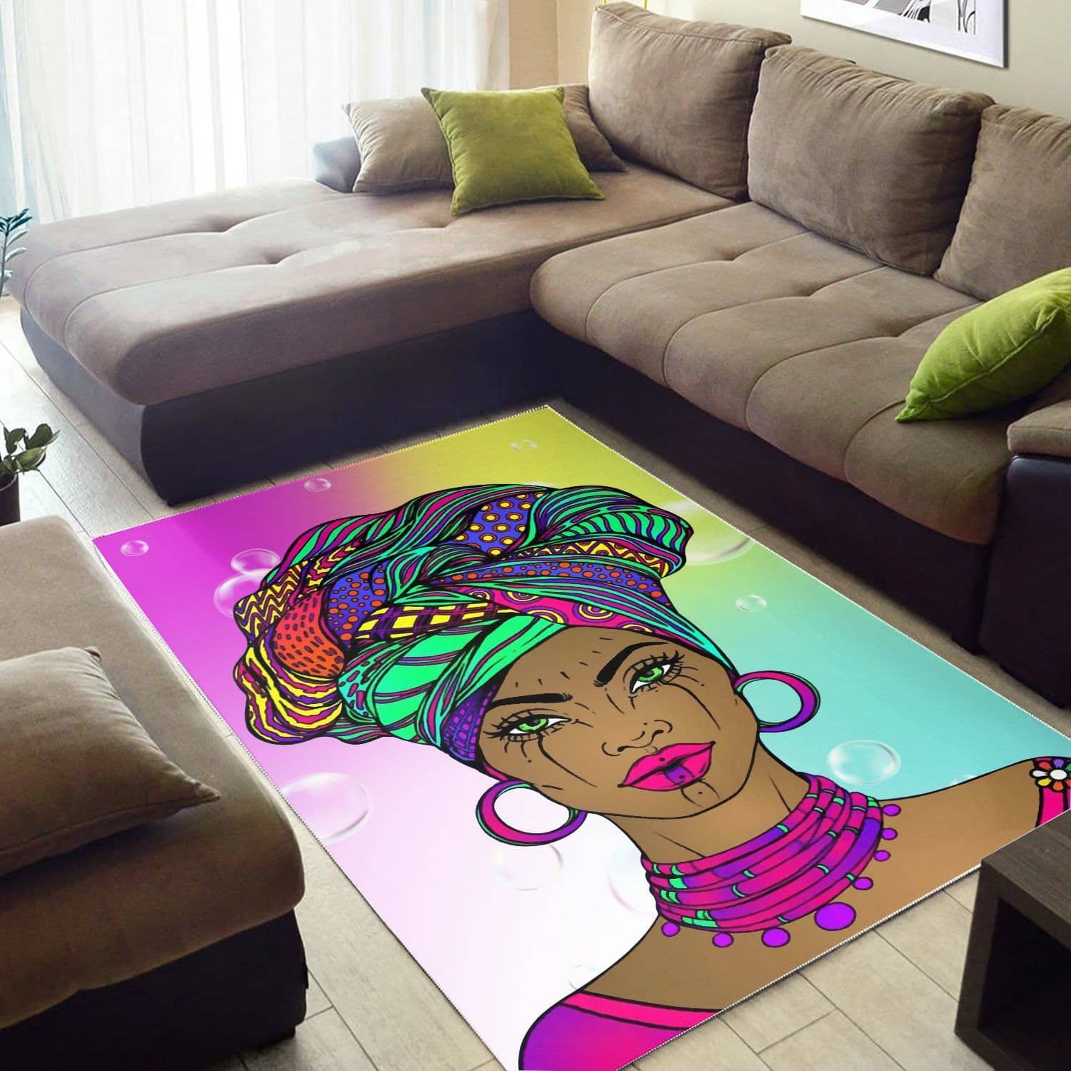 Colors And Bubbles Background Beautiful African Woman Rug