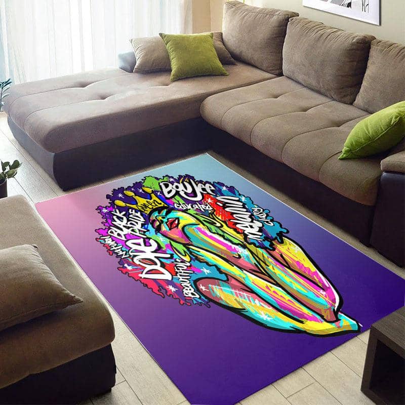 Cool African Beautiful Afrocentric Melanin Afro Girl Large Themed Home Rug