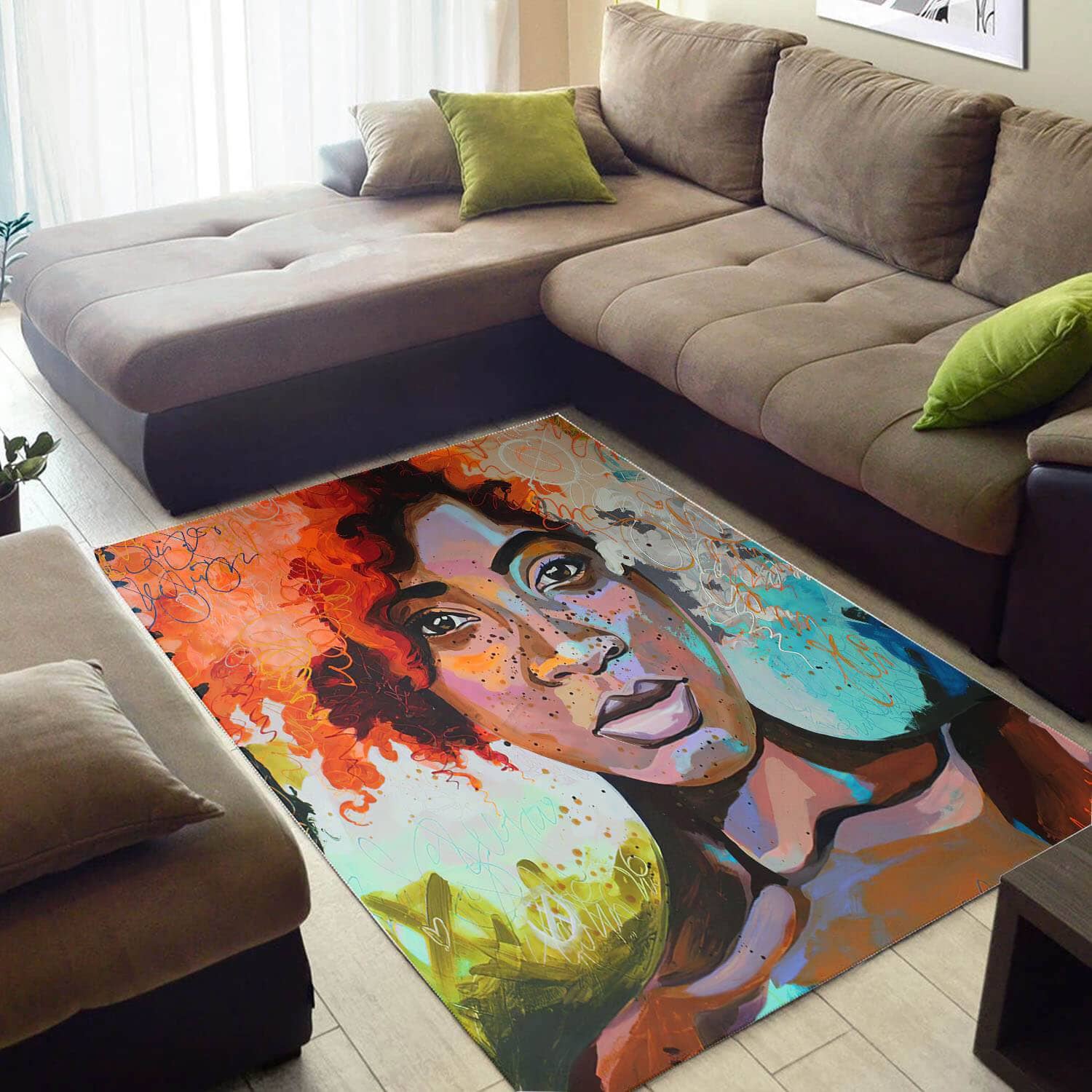Cool African Fancy Natural Hair Afro Girl Large Living Room Rug