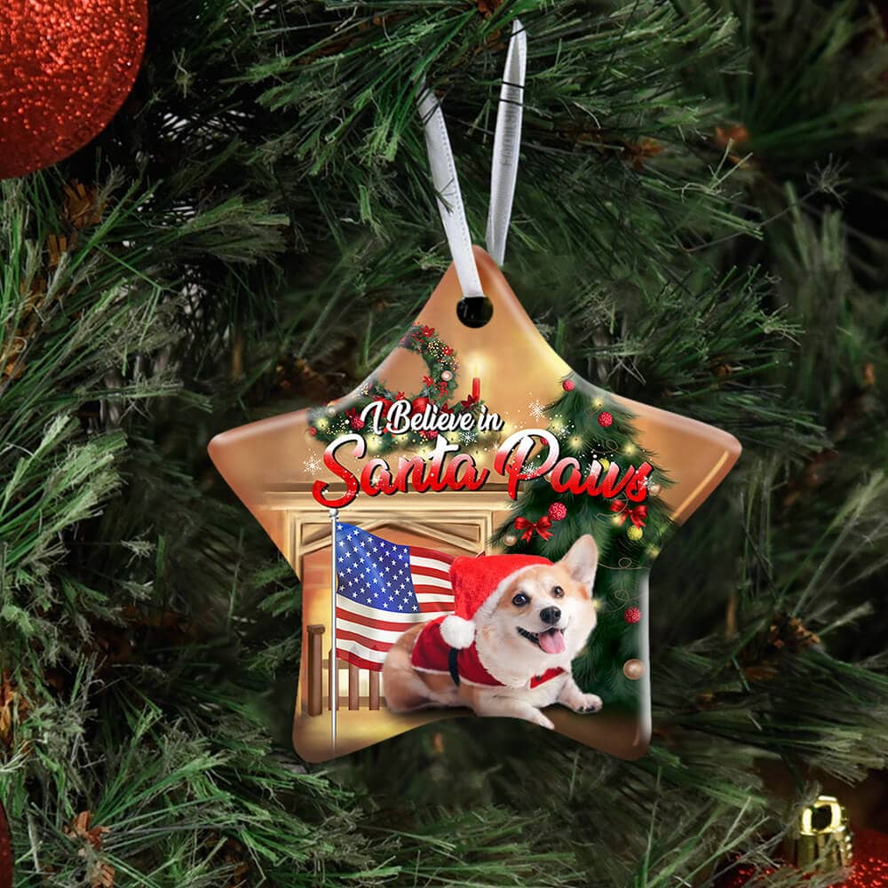 Corgi Santa Paws Ceramic Heart Ornament Personalized Gifts