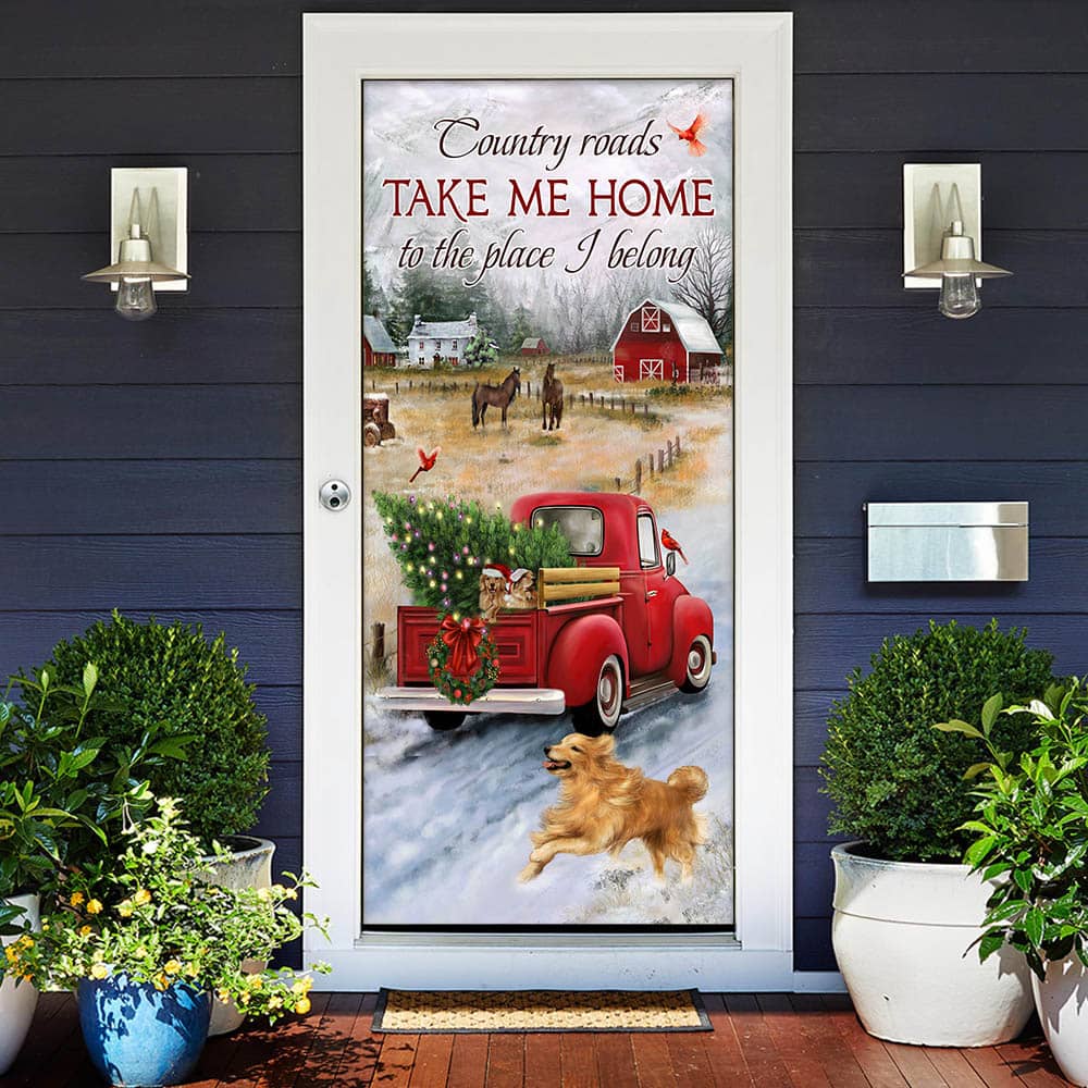 Inktee Store - Country Roads Take Me Home To The Place I Belong Door Cover Image
