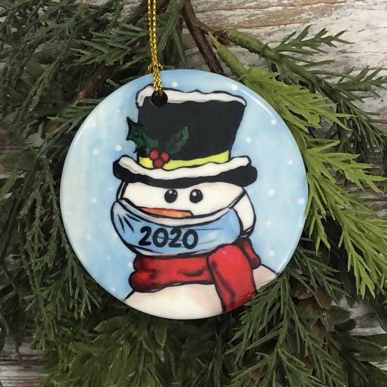 Covid Snowman With Mask Christmas Ornament Pandemic 2020 Tree Trimming Holiday Covid19 Personalized Gifts