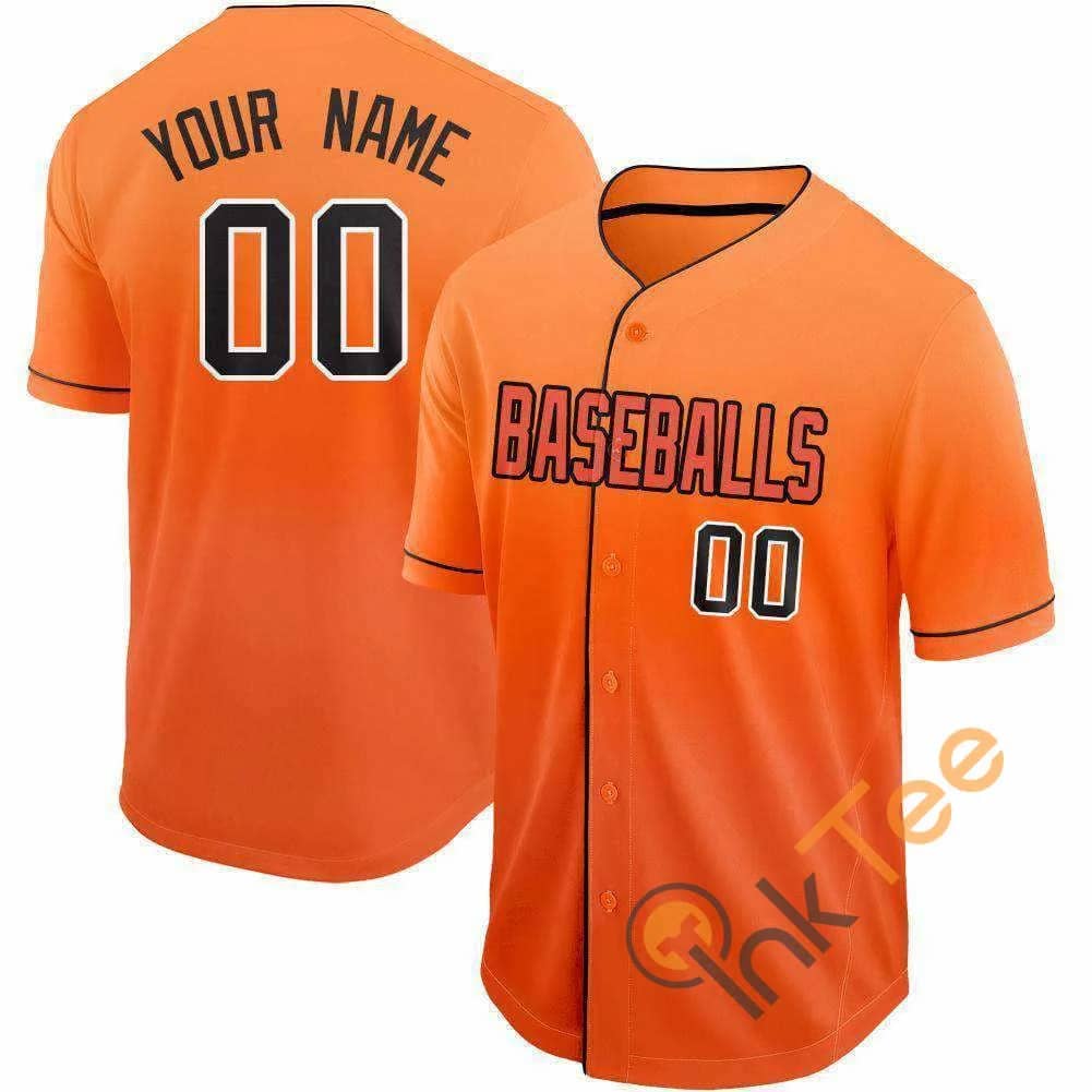 Custom Orange Black White Fade Baseball Jersey