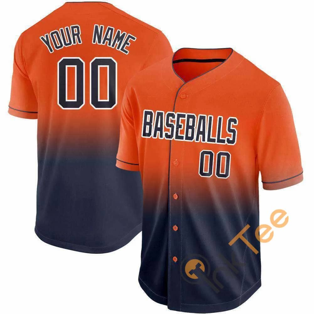 Custom Orange Navy White Fade Baseball Jersey