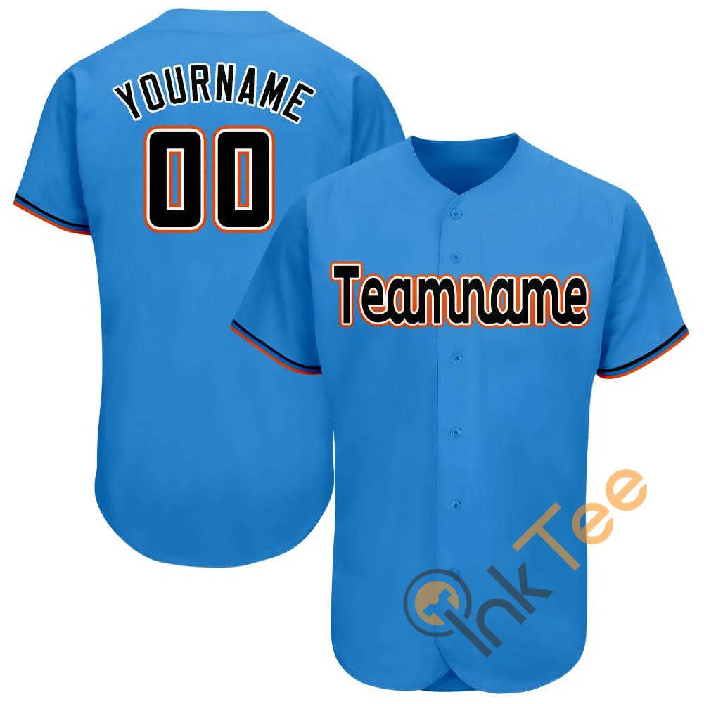 Custom Powder Blue Black Orange Baseball Jersey