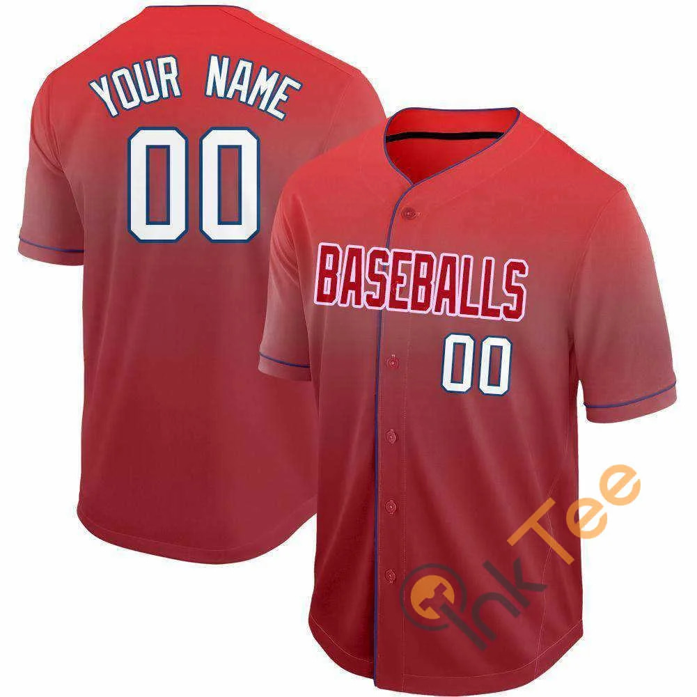 Custom Red White Navy Fade Baseball Jersey