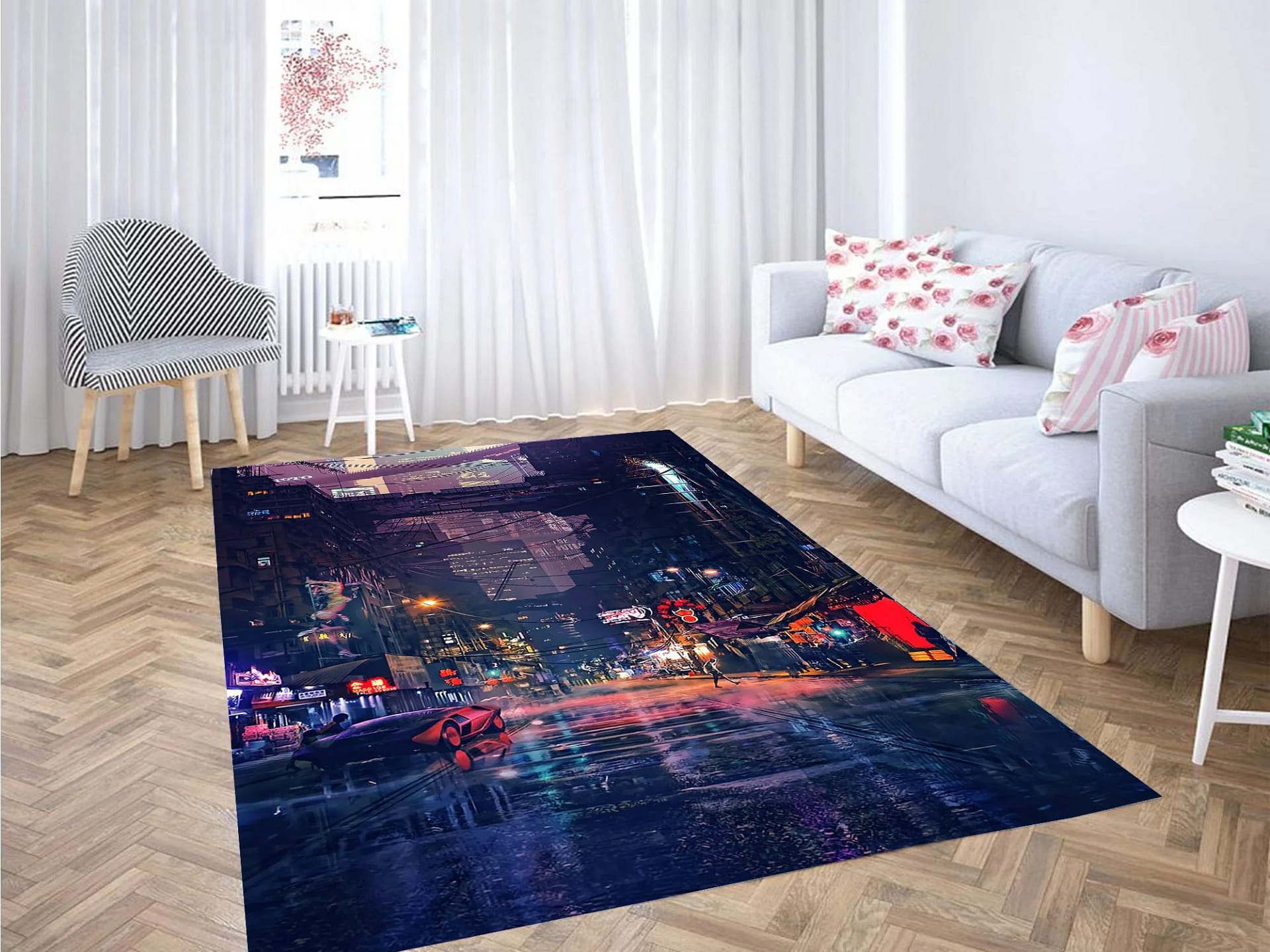 Cyberpunk Futuristic City Carpet Rug