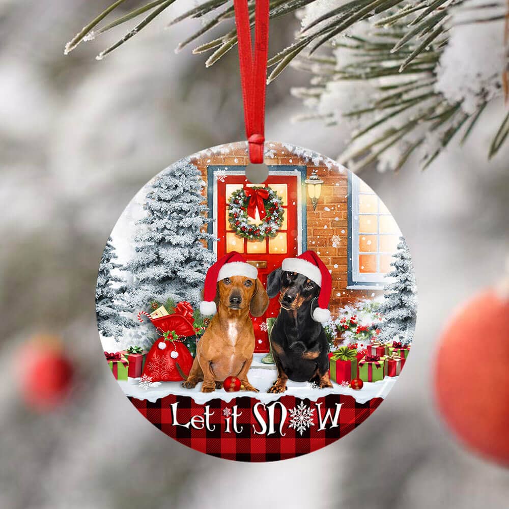 Dachshund Let It Snow Christmas Ceramic Circle Ornament Personalized Gifts