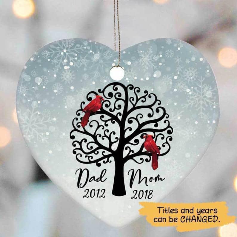 Dad And Mom Cardinal Personalized Heart Ornament Personalized Gifts