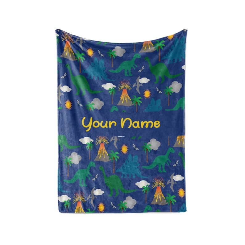 Dark Blue Dinosaur - Personalized Custom Fleece And Sherpa Blankets With Your Child's Name Fleece Blanket