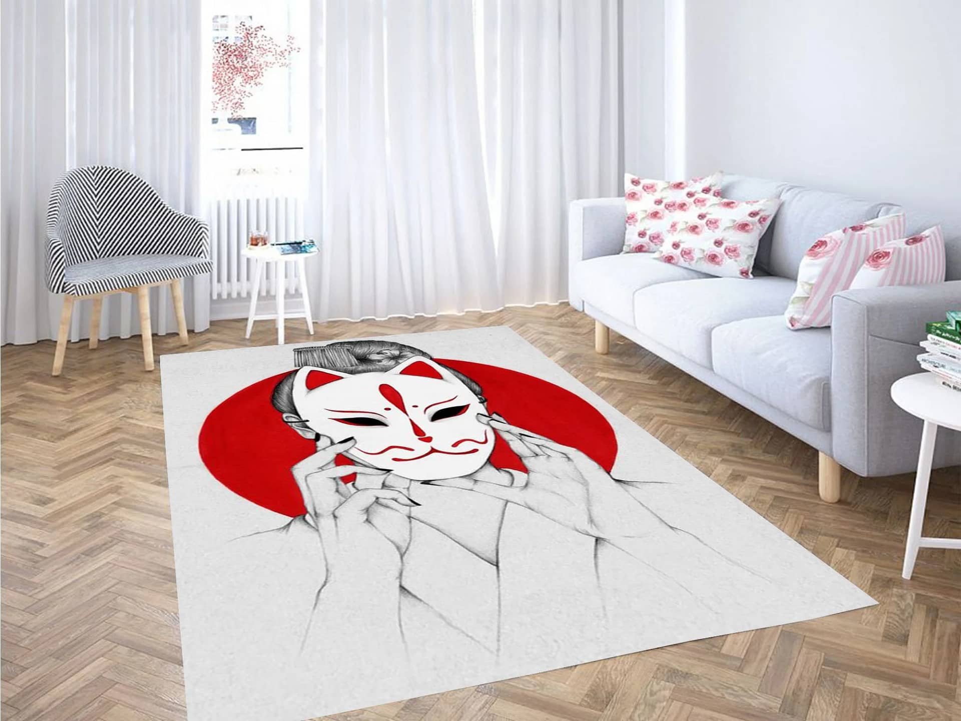Desenho De Mascara Kitsune Carpet Rug