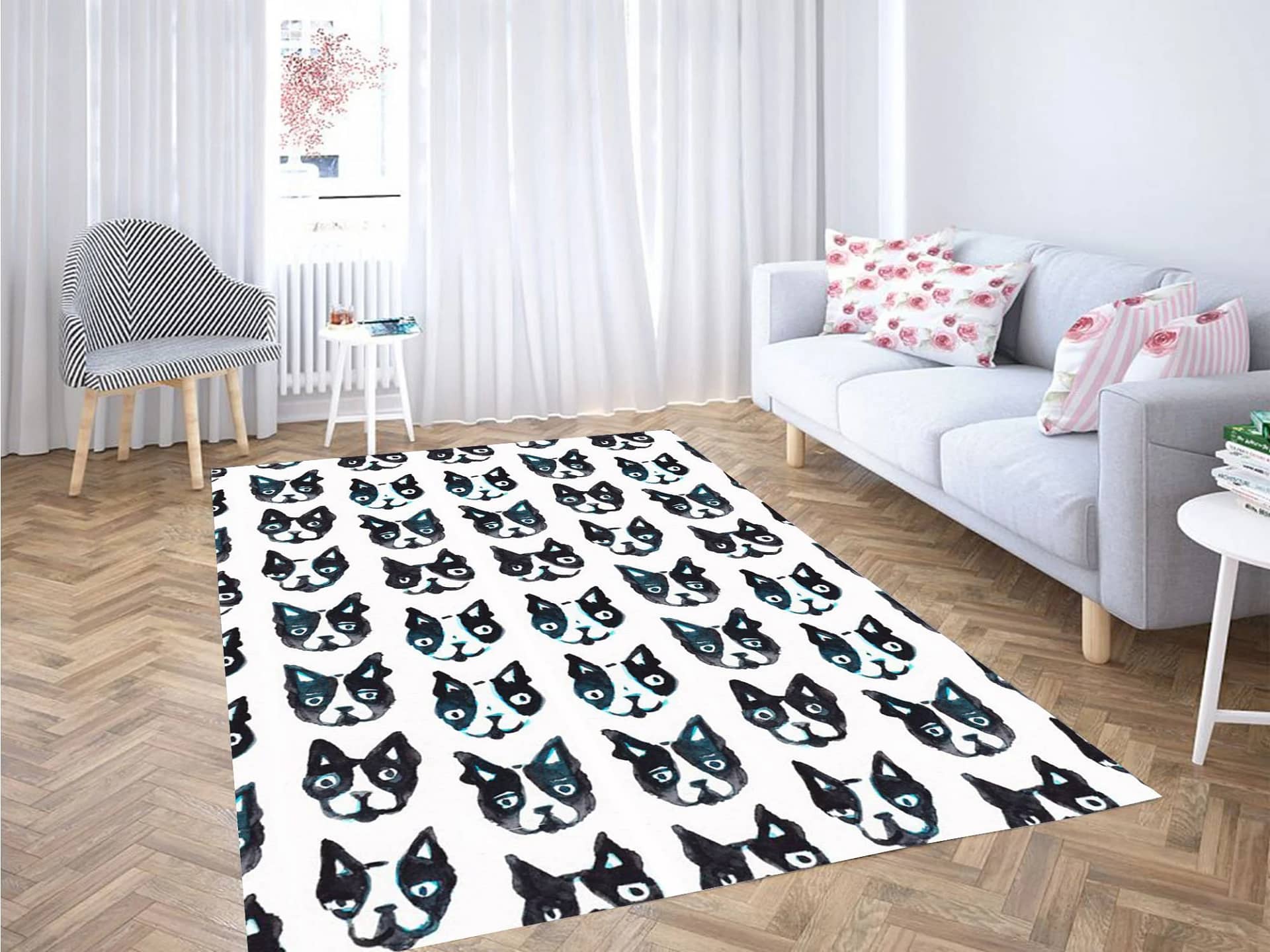 Dog And Cat Water Color Carpet Rug