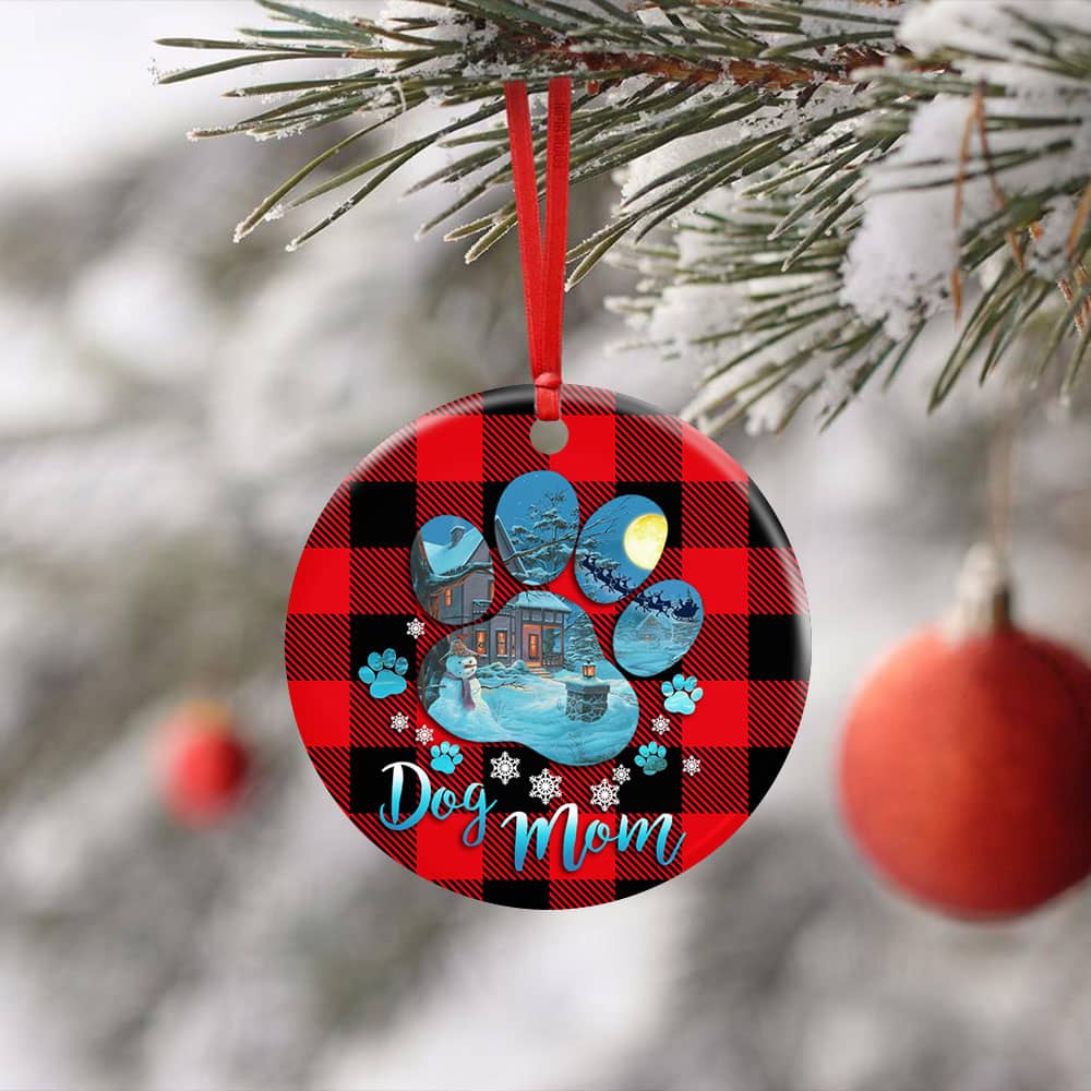 Dog Mom Dog Paw Christmas Ceramic Circle Ornament Personalized Gifts