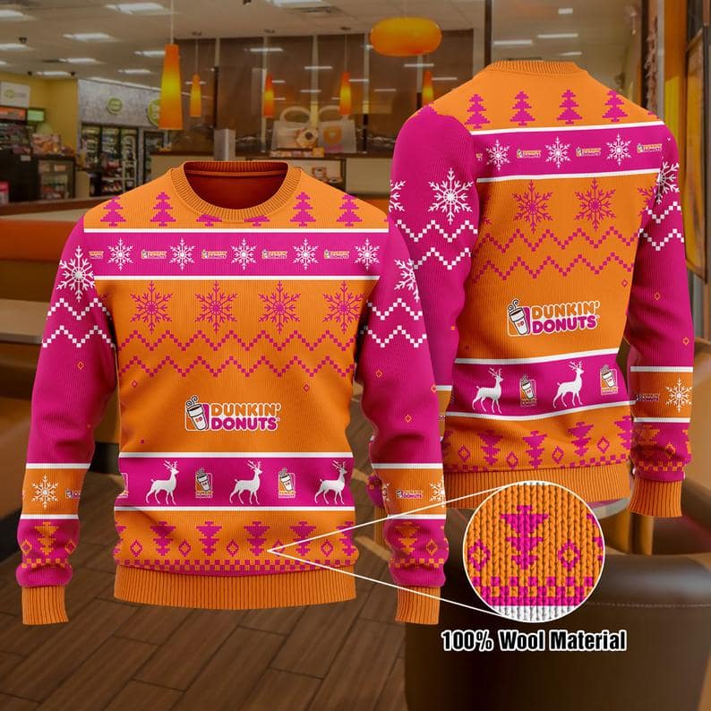 Dunkin' Donut ' Christmas 100% Wool Ugly Sweater