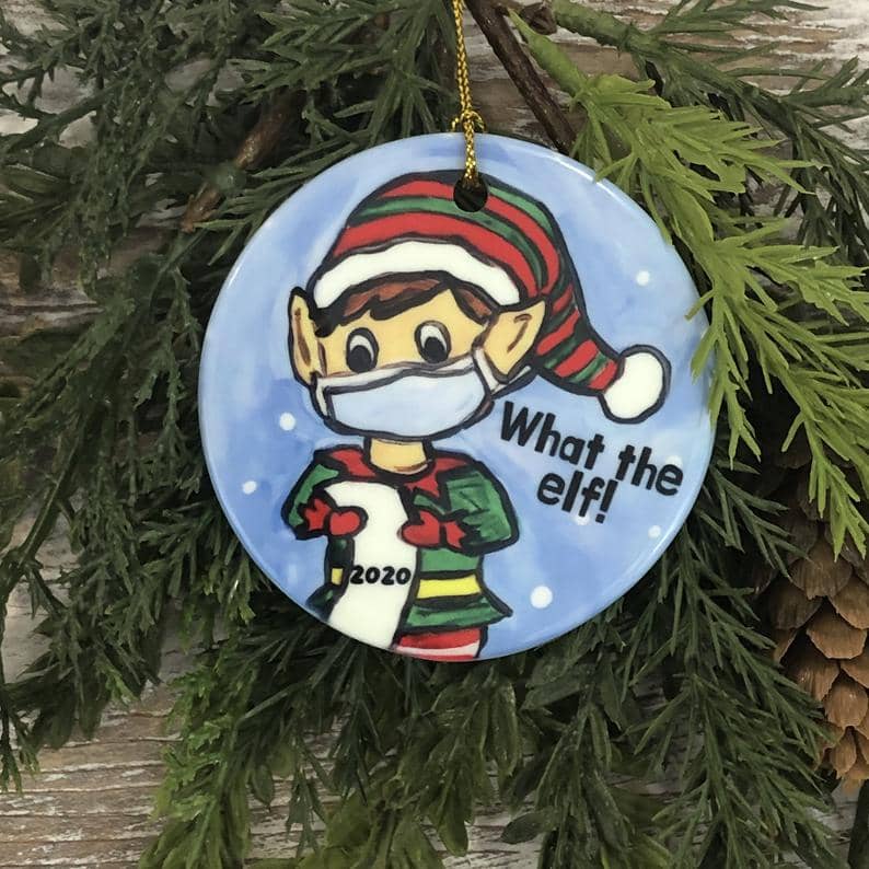 Elf Covid Mask Christmas Ornament Pandemic 2020 Tree Trimming Holiday Covid19 Personalized Gifts