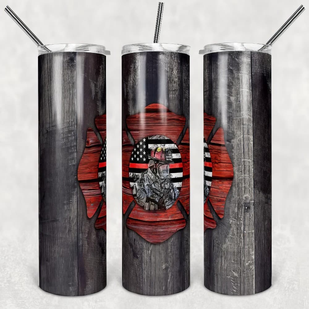 Faux Wood Fire Fighter Stainless Steel Tumbler