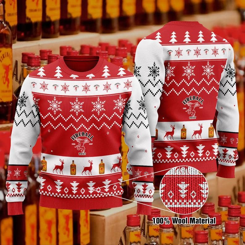 Fireball Cinnamon Whisky Christmas 100% Wool Ugly Sweater