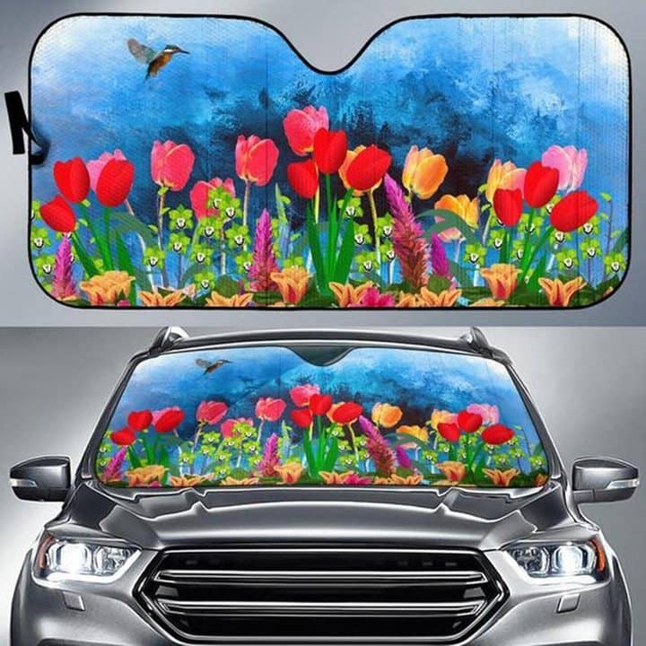Flower Floral Flower With A Hummingbird No 391 Auto Sun Shade