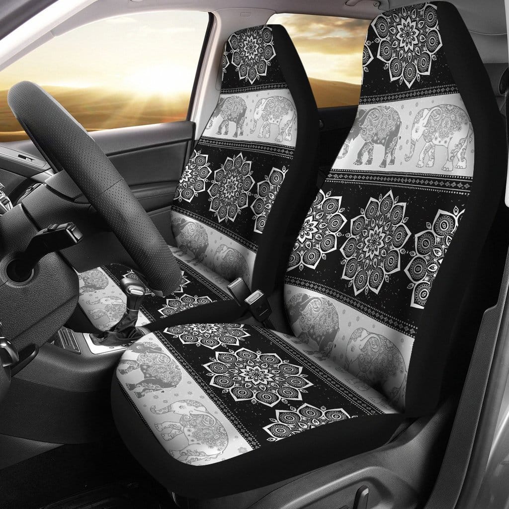 Flower Mandala Elephant Black & White Car Seat Covers