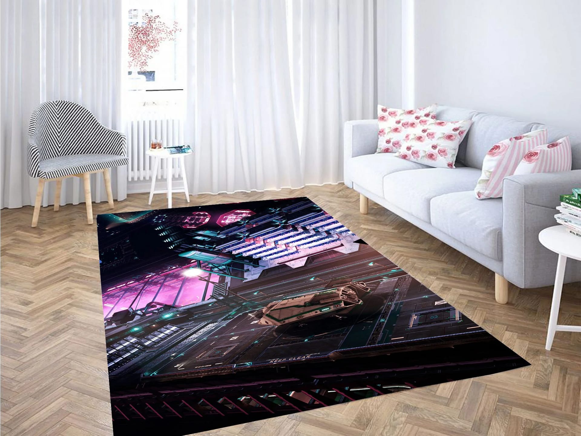 Futuristic Theme Cyberpunk 2077 Carpet Rug