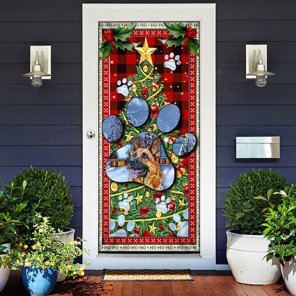 Inktee Store - German Shepherd Dog Paw Christmas Door Cover Image