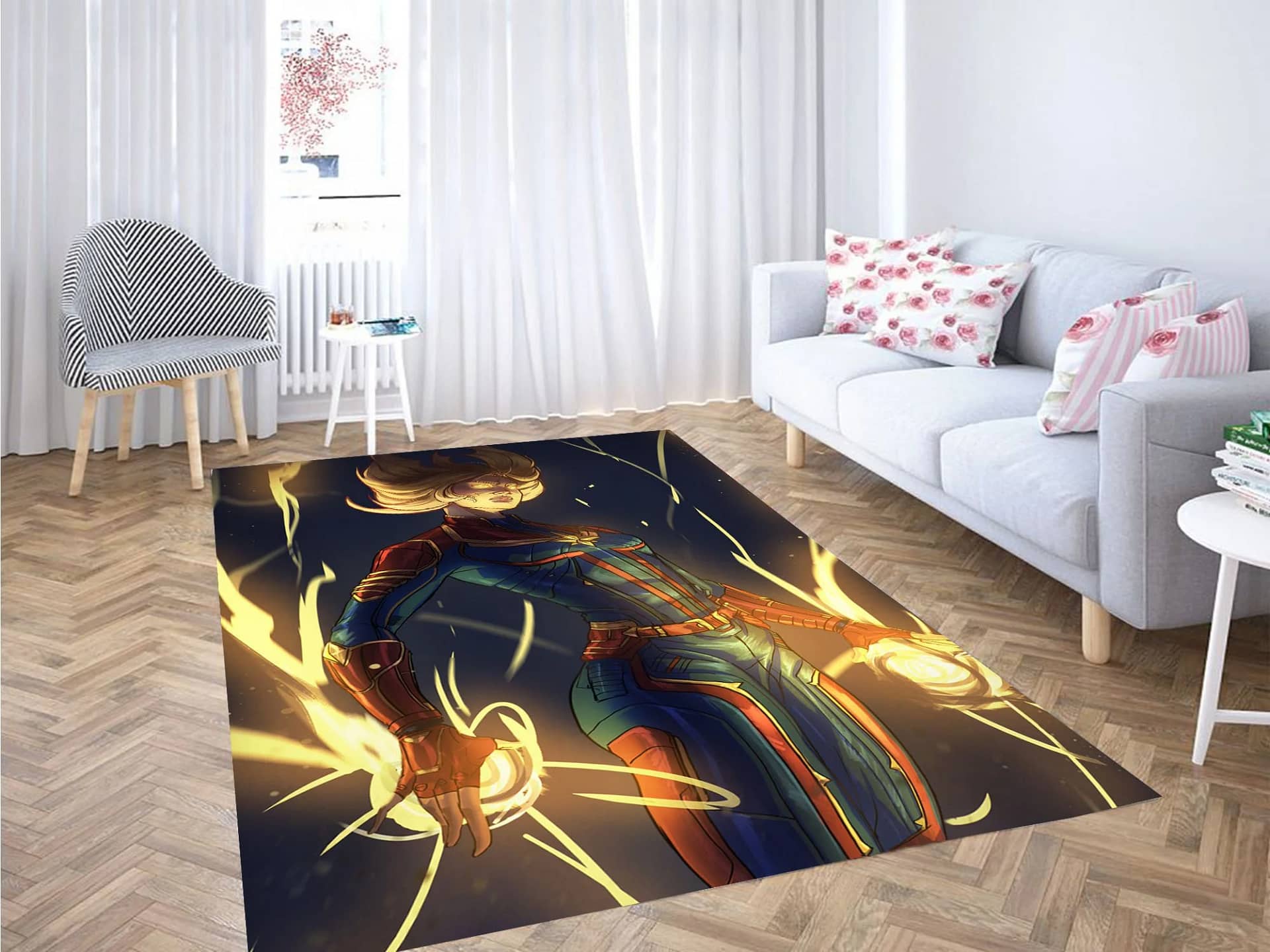 Glowing Captain Marvel Carpet Rug
