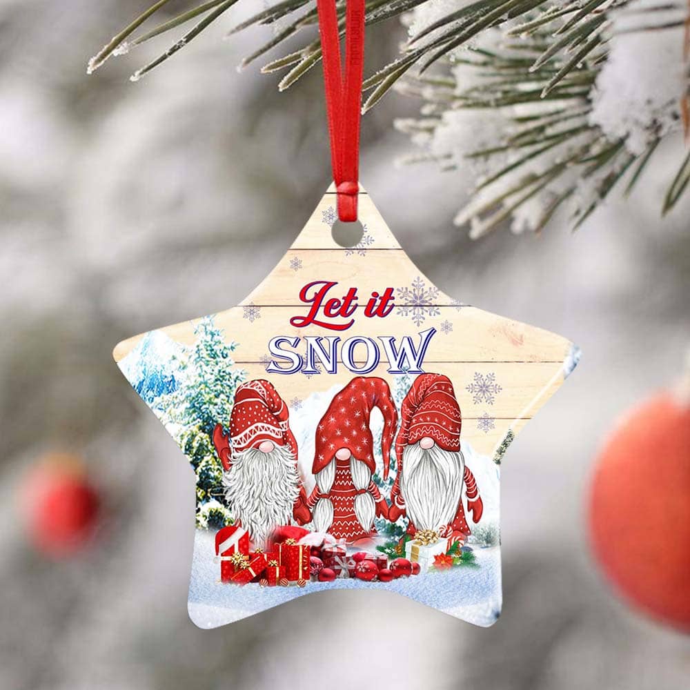 Gnomes Let It Snow Christmas Ceramic Heart Ornament Personalized Gifts