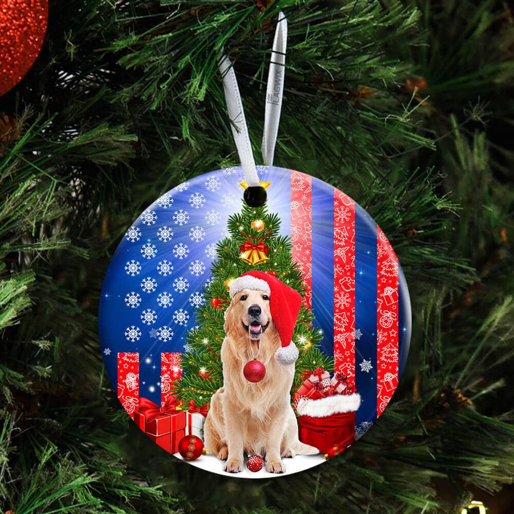 Golden Retriever Christmas Ceramic Circle Ornament Personalized Gifts